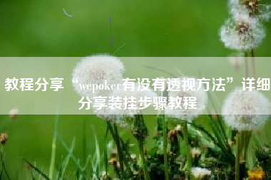 教程分享“wepoker有没有透视方法	”详细分享装挂步骤教程