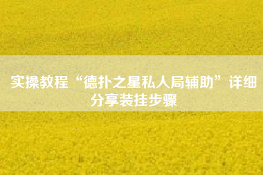 实操教程“德扑之星私人局辅助	”详细分享装挂步骤