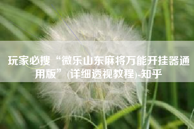 玩家必搜“微乐山东麻将万能开挂器通用版	”(详细透视教程)-知乎