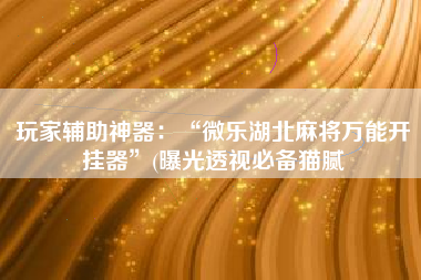 玩家辅助神器：“微乐湖北麻将万能开挂器”(曝光透视必备猫腻