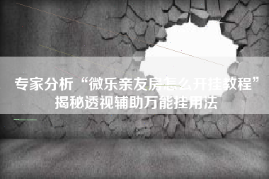 专家分析“微乐亲友房怎么开挂教程”揭秘透视辅助万能挂用法