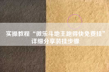 实操教程“微乐斗地主跑得快免费挂”详细分享装挂步骤