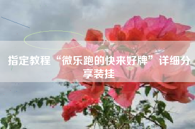 指定教程“微乐跑的快来好牌”详细分享装挂