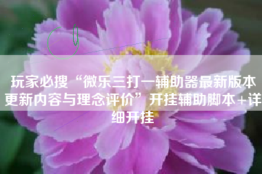 玩家必搜“微乐三打一辅助器最新版本更新内容与理念评价	”开挂辅助脚本+详细开挂