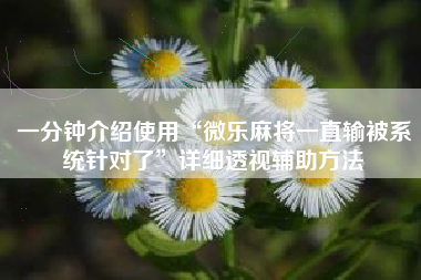 一分钟介绍使用“微乐麻将一直输被系统针对了”详细透视辅助方法