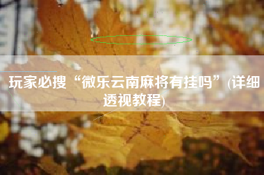 玩家必搜“微乐云南麻将有挂吗	”(详细透视教程)