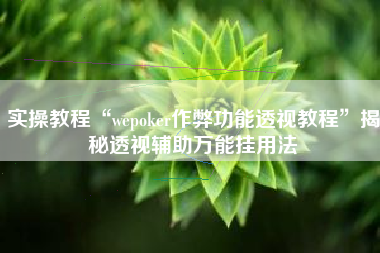 实操教程“wepoker作弊功能透视教程	”揭秘透视辅助万能挂用法