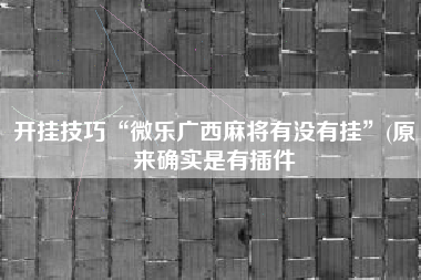 开挂技巧“微乐广西麻将有没有挂”(原来确实是有插件