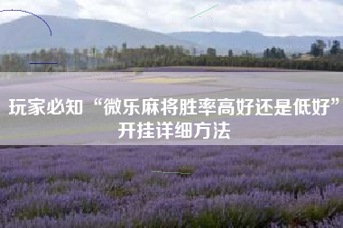 玩家必知“微乐麻将胜率高好还是低好	”开挂详细方法