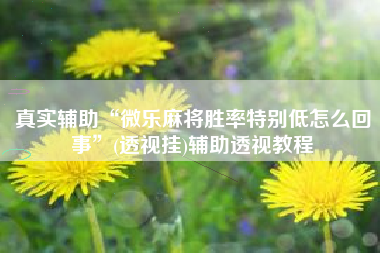 真实辅助“微乐麻将胜率特别低怎么回事	”(透视挂)辅助透视教程