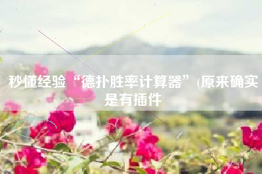 秒懂经验“德扑胜率计算器”(原来确实是有插件