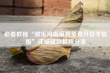 必看教程“微乐河南麻将免费开挂手机版”详细辅助教程分享