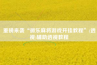 重磅来袭“微乐麻将游戏开挂教程”(透视)辅助透视教程