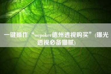 一键操作“wepoker德州透视购买”(曝光透视必备猫腻)