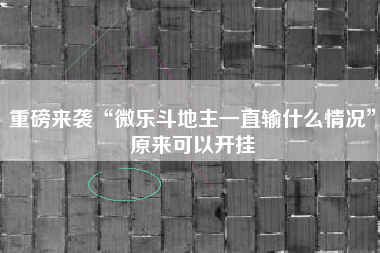重磅来袭“微乐斗地主一直输什么情况”原来可以开挂
