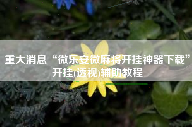 重大消息“微乐安微麻将开挂神器下载”开挂(透视)辅助教程